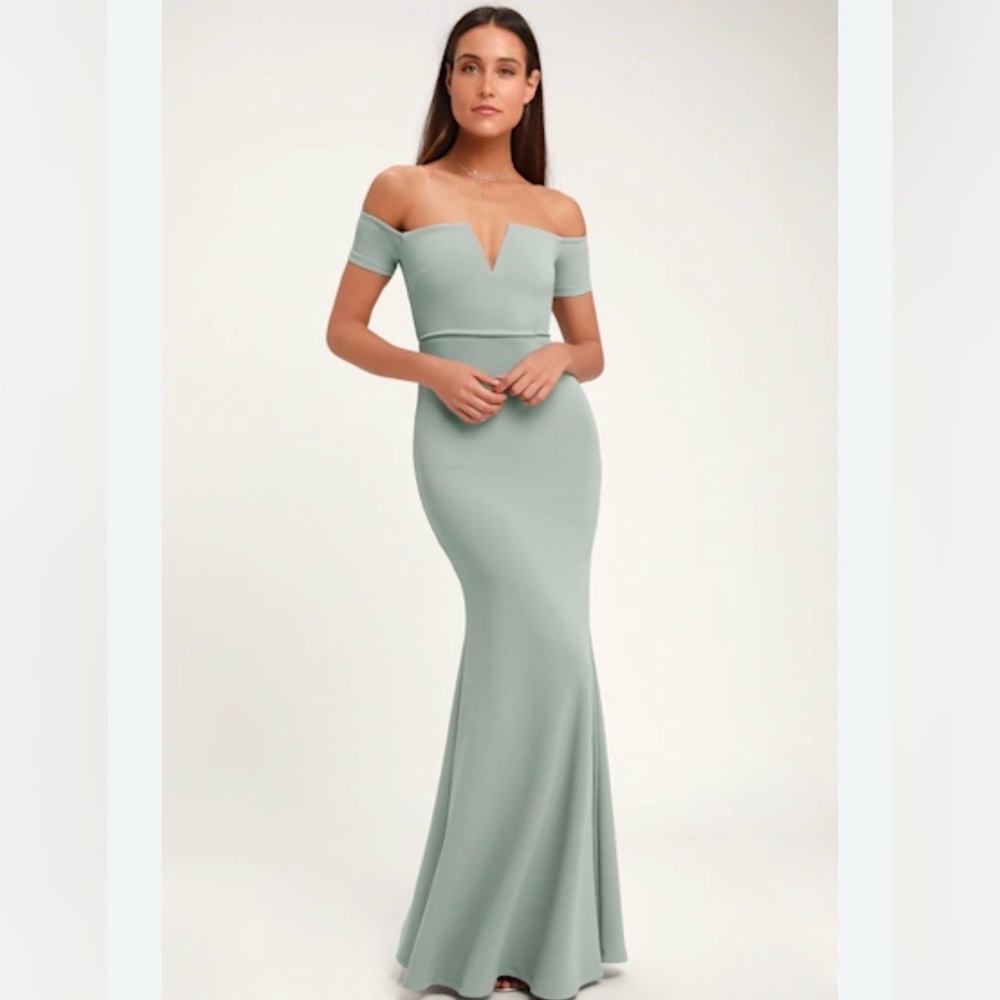 Lulus Lynne Slate Blue Off-the-Shoulder Maxi Dress- Size Medium